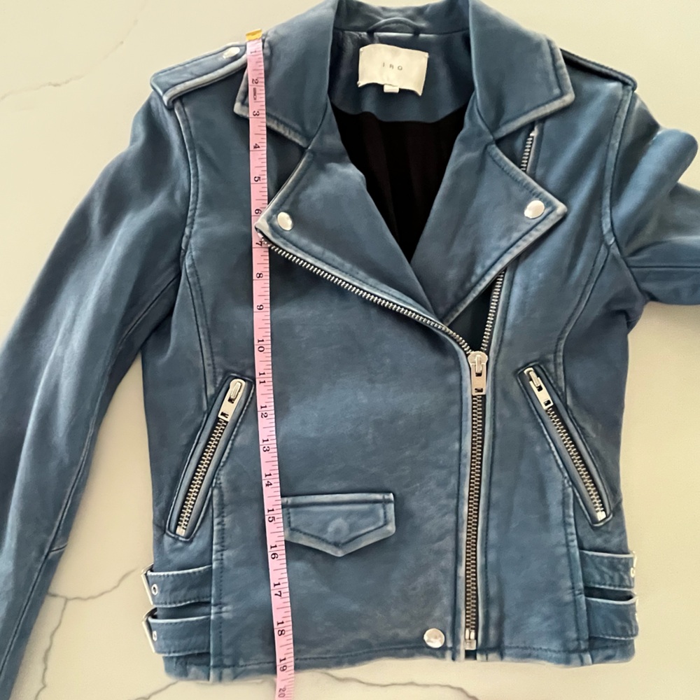 IRO Ashville Distressed Blue Leather Jacket France 36 / US 2 / XS - Picture 9 of 16